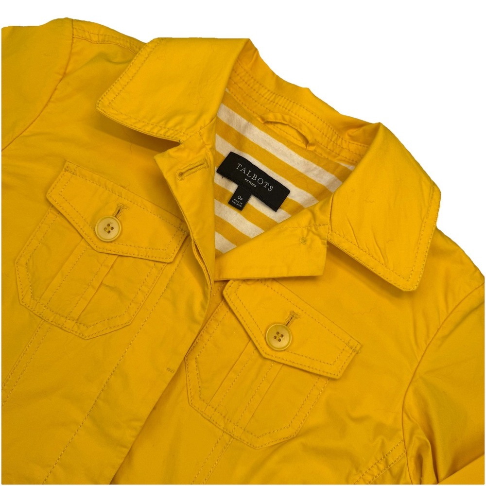 Talbots Jacket Button Down Yellow Drawstring Waist Pockets Cotton Women's Sz O P